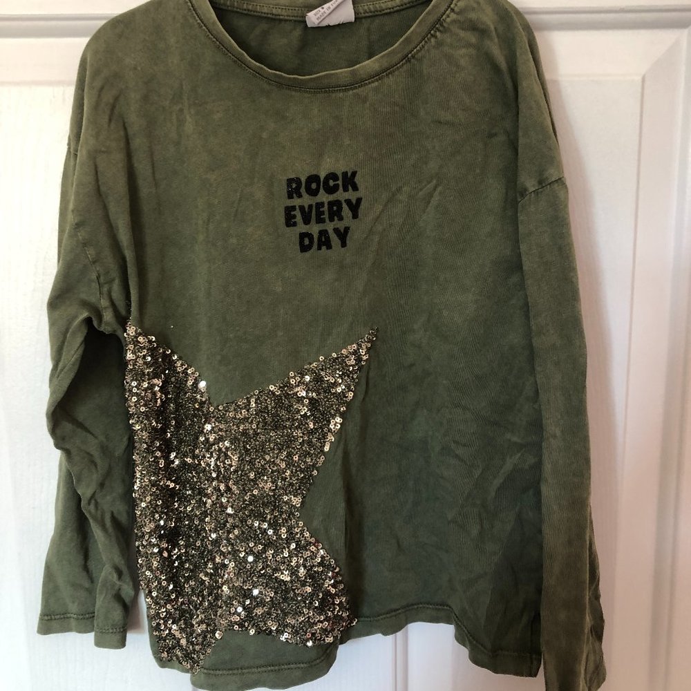 Zara Shirt Olive with Glitter Star - Size 8